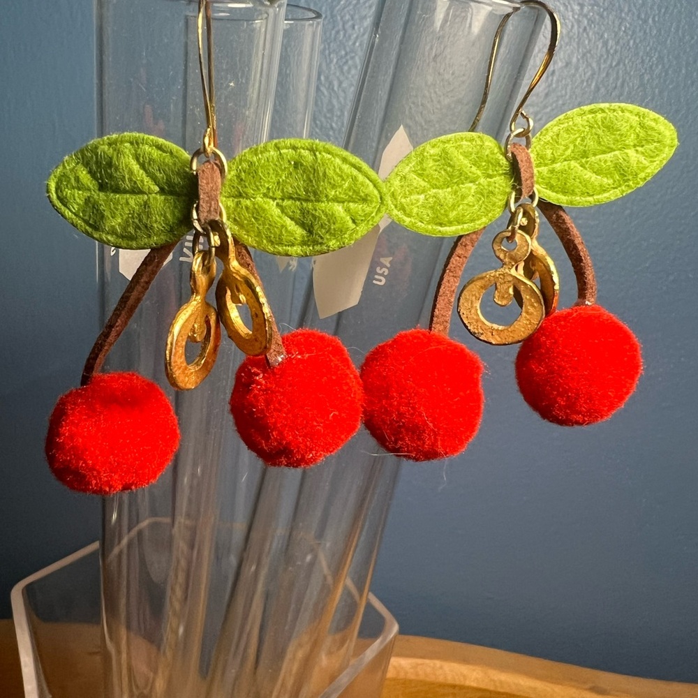 Felt Twin Cherry and vintage Vendôme earrings